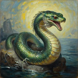 Sea Serpent Oil and Acrylic Painting, Detailed, Fantasy, High Renaissance