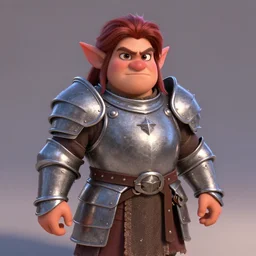 fantasy dwarf woman with iron plate armor with a mean face l | stylized | short and stocky broad body| art style of disney pixar movie | HD 8k | rendered by octane
