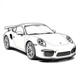 porche 9 1 1 line art, style of coloring book, white background,