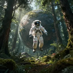 one astronaut on forest planet, beautiful dynamic lighting, cinematic, wide angle establishing shot, extremely high detail, photo realistic, cinematic lighting, post processed, concept art, artstation, matte painting, style by frederic church, raphael lacoste, unreal engine 8 k, roger deakins