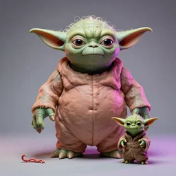 hyperrealistic rendering, fat cronenberg flesh monster smooth yoda by art of skinner and richard corben and jeff easley, skull, white worms, eyeballs, eyeballs, product photography, action figure, sofubi, studio lighting, colored gels