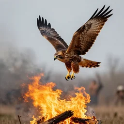 a bird of prey rising from the east snatching people out of the fire