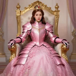 gorgeous!! hyper - realistic princess wearing ornate pink knight armor l sitting at the thrown | drawn by wlop and jeehyung lee and artgerm