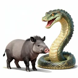 tapir with lambda symbol fighting a giant python, drawn by Boris Vallejo