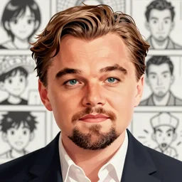 a portrait of leonardo dicaprio, one piece art style, cartoon, cartoon, manga