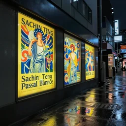a cyberpunk window led sign along a small alley in future tokyo at night, reflections on wet ground by sachin teng and pascal blanche and alphonse mucha and nekro and josan gonzalez and rhads and ruan jia. in style of digital art. colorful comic, film noirs, symmetry, vibrating colors, hyper detailed. octane render, artstation