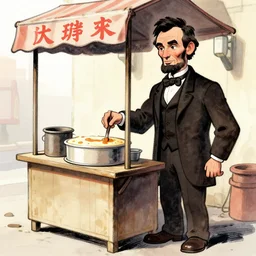 abraham lincoln working at a funnel cake stand in the style of a cartoon