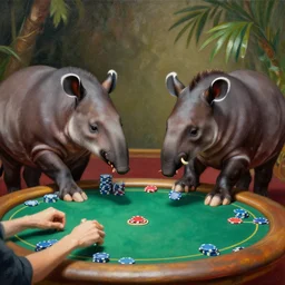 A painting of tapirs playing poker.