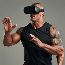 dwayne the rock johnson with a vr headset
