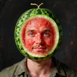 matt berry with a watermelon carved like matt berry's face for a head