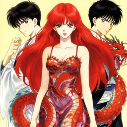 Red hair woman in a sundress with a red dragon ,by Greg Rutkowski, Ruan Jia, Kentaro Miura, Artgerm