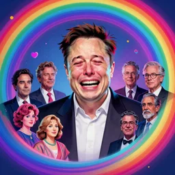 elon musk crying by william barlowe and pascal blanche and tom bagshaw and elsa beskow and enki bilal and franklin booth, neon rainbow vivid colors smooth, liquid, curves, very fine high detail 3 5 mm lens photo 8 k resolution