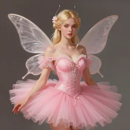 character concept portrait, blonde fairy woman, wearing a pink romantic tutu, digital painting, concept art, smooth, sharp focus, illustration, trending on artstation, fantasy, highly detailed, by simon bisley
