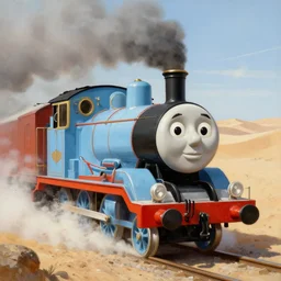 thomas kinkade painting of thomas the tank engine in desert storm 1 9 9 0