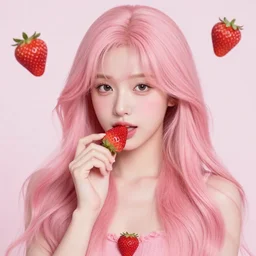 the goddess of strawberries, pink long hair