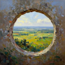 tremendous hole in the centre of a picture, beautiful scenery, wide angle, 8K, oil-painted