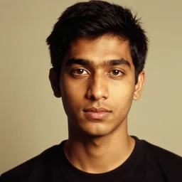 medium shot, studio photography portrait of a beautiful indian and southeast asian man in his teens, light brown eyes, diamond - shaped face, in the style of saul leiter and lee jeffries, kodachromatic, warm lighting, 2 4 mm, 8 k