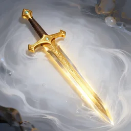 a beautiful gleaming holy sword with a golden blade that is lying in a pool of glowing white liquid, fantasy, concept art