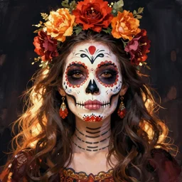 Illustration of a sugar skull day of the dead girl, art by martine johanna