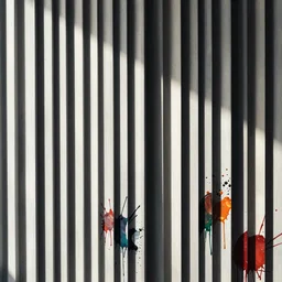 vertical pinstripes by ryoji ikeda, spashes of paint by ruan jia and james jean and craig mullins