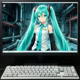 hatsune miku themed linux desktop environment, linux mint, computer wallpaper, in 1 9 9 5, y 2 k cybercore, industrial photography, still from a ridley scott movie
