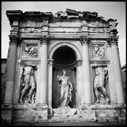 a stunning ancient rome art designed by ancient romans, award - winning documentary photograph, cinestill 8 0 0 t 3 5 mm b & w, heavy grain, high quality, noir, natural textures, photorealistic, ambient occlusion, hd, ultra wide lens, anamorphic