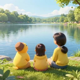 looking at a very detailed, highly rendered, as photorealistic as possible, lively, warm, wonderful, friendly lake in the middle of a very vegetated forest in a fantasy world, during a colorful sunraise