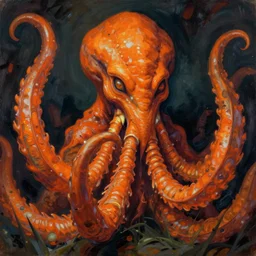 portrait of orange cthulhu by wayne barlowe in the style of egon schiele
