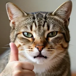 closeup portrait of a cat crying thumbs up, natural light, sharp, detailed face, magazine, press, photo, steve mccurry, david lazar, canon, nikon, focus