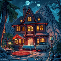 photo cartoon illustration comics manga painting of hotelenvironement : 6 fantasy environement, digital painting, unreal engine, 8 k, volumetric lighting, contrast by john kirby by carl warner and jim woodring, trending on artstation