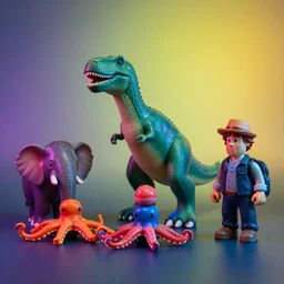 🐋🦖🐳🐙🐘 wayne barlow and greg rutkowski and donato giancola, action figure, sofubi, studio lighting, colored gels, colored background, xf iq 4, 1 5 0 mp, 5 0 mm, f 1. 4, iso 2 0 0, 1 / 1 6, ( by kim jung gi ) ( by george morikawa ) (