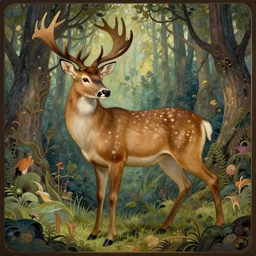 humanoid deer centaur furry in an enchanted forest, intricate illustration by krenz cushart, alphonse mucha, artgerm, trending on artstation