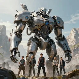 a detailed portrait of a giant mechanical humanoid in the mountains by Greg Rutkowski, Sung Choi, Mitchell Mohrhauser, Maciej Kuciara, Johnson Ting, Maxim Verehin, Peter Konig, final fantasy, Marco lense , 8k photorealistic, cinematic lighting, HD, high details, atmospheric , trending on artstation