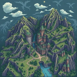 pixel art pixelated map of gondor d & d, color, orthographic, inkarnate, highlydetailed