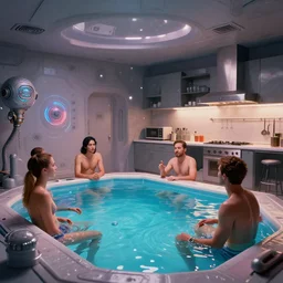 an intergalactic communication session in the bass pool, kitchen space in art