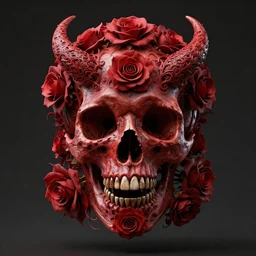 skull made of red roses, organic horror, devil, death, giger, epic, baroque, art nouveau, james jean, photorealistic render, 3 ds max + v - ray, extremely detailed and intricate, center composition, elegant, vfx, unreal engine 5, octane render, extremely contrast, extremely sharp lines