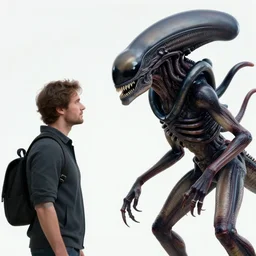 a scene of a man face to face with a dangerous xenomorph predator alien creature, comic book art, by yoji shinkawa and takehiko inoue and kim jung gi, masterpiece, perfect