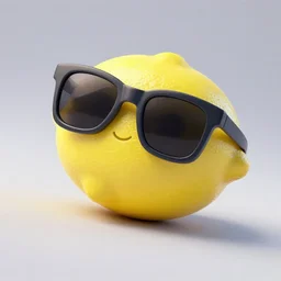 a lemon wearing sunglasses 3 d sculpture style studio lighting tilt - shift lens
