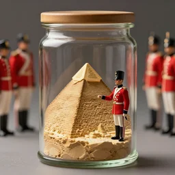 a tiny realistic egyptian pyramids inside a glass jar being held by a redcoat british soldier. art by mike kime, ludovic plouffe, qi sheng luo, sharp focus, photography, unreal engine, trending on artstation, photorealistic, octane, trending on deviantart, unreal engine