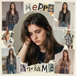 a beautiful collage portrait of a depressed girl, made in a magazine clipping collage style, clippings of a fashion magazine, made by a depressed art student, vaguely!!! reminiscent of pablo picasso
