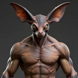 tsutomu nihei art, muscular body, chiroptera head, chiroptera ears, hyperrealism, artstation, cgsociety, zbrush, no background
