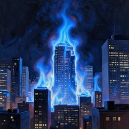 blue flames eating a city by professional artists