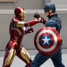a still of emma watson as iron man and daniel radcliffe as captain america fighting