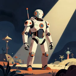 a scifi illustration of a psychedelic cyborg flat colors, limited palette in FANTASTIC PLANET La planète sauvage animation by René Laloux