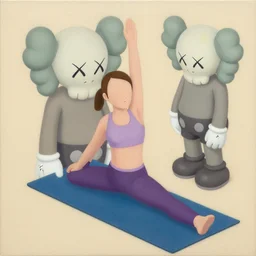 isometric of woman doing yoga by shusei nagaoka kaws, david rudnick, airbrush on canvas, pastell colors, cell shaded