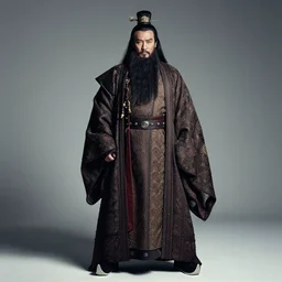 stunning editorial fashion photography of genghis khan, fu manchu beard, creative studio photography by patrick demarchelier