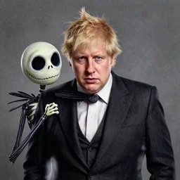 grunge drawing of Boris Johnson in the style of jack skellington and Jacob Shaw,creepy, surreal, trending on artstation