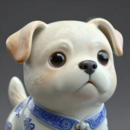 a highly detailed realistic 3 d render sculpture of a cute dog with wide open eyes by zhelong xu, unreal engine, ray trace, jingdezhen porcelain. chinese culture. super clear details, ultra clear material. close - up shot, intricate details. 3 d octane render. substance painter.
