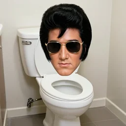 photo of a toilet with an elvis styled hairdo, thank you very much, elvis sunglasses