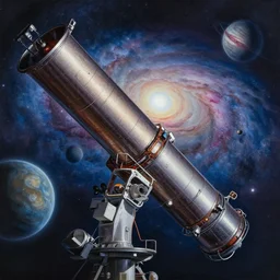 gouache matte painting!!! telescope view!!! milky way through nasa telescope view of solar system and andromeda galaxy, cinematic angle, by nasa, studio ghibli, by nasa, makoto shinkai, pixar painting, cinematic lighting, detailed gouache painting, hyperrealistic, 8 k